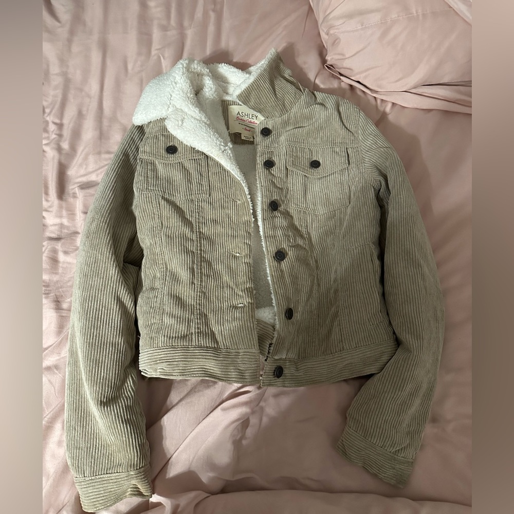 Corduroy fur jacket fur inside size small